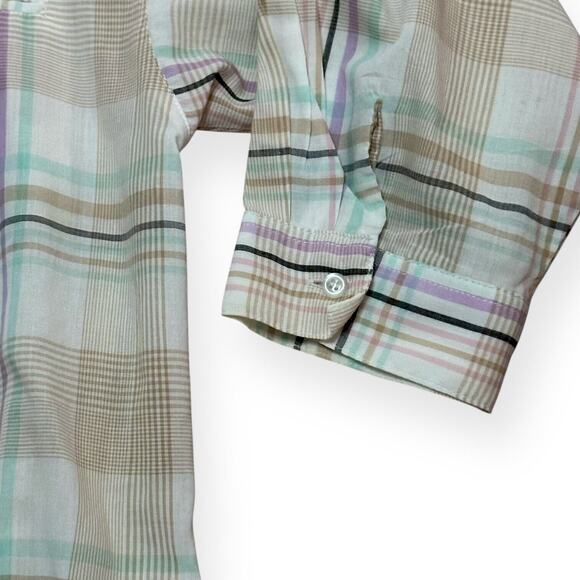 Vintage DIANE VON FURSTENBERG Button Up Blouse Top 3/4 Sleeve Plaid Pink Green S - Picture 5 of 10